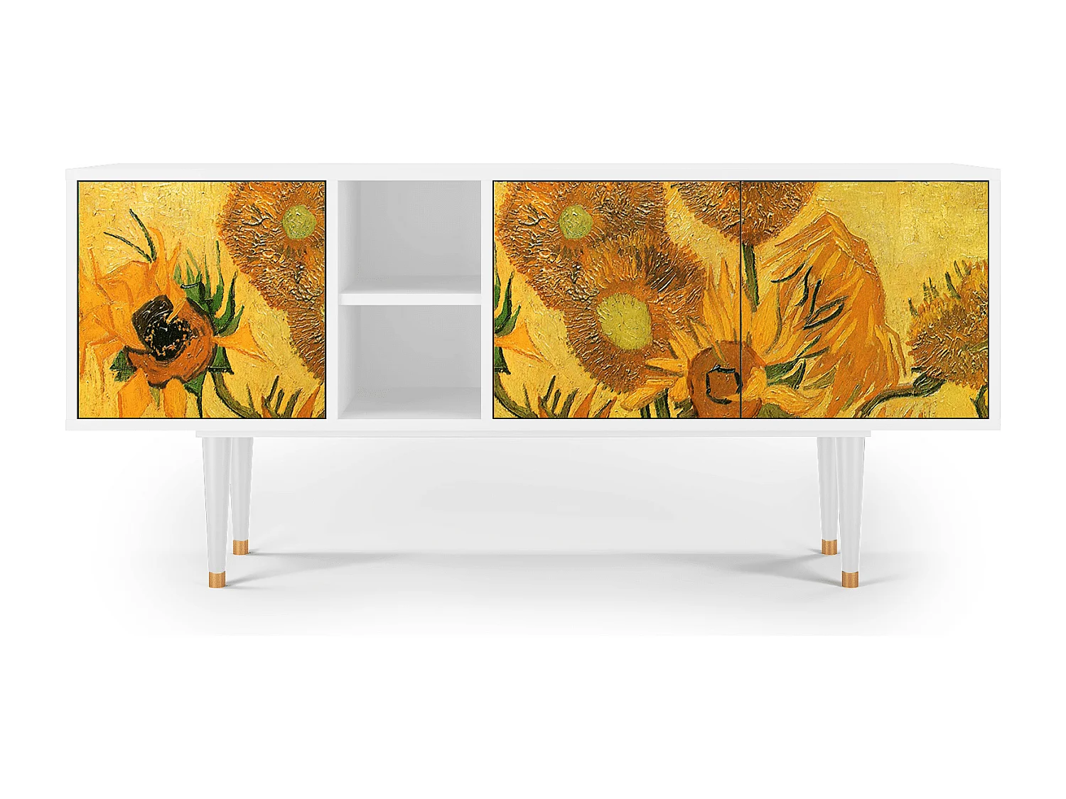 Mueble de TV - 150х69х41 cm - T5 - Sunflowers, Blanco
