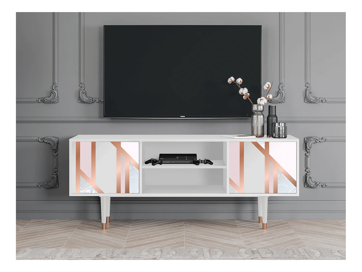 Meuble TV - 170х69х48 cm - T2 - Champagne Story, Blanc