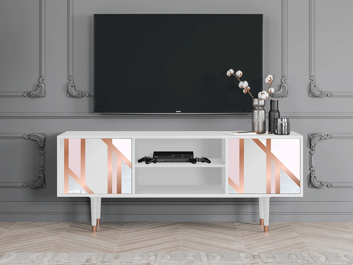 Mueble de TV - 170х69х48 cm - T2 - Champagne Story, Blanco