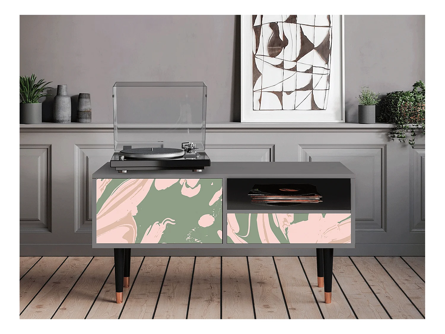 Meuble TV - 115х59х48 cm - T3 - Aquarelle, Gris