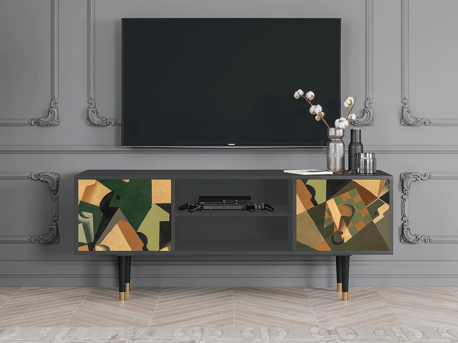 Meuble TV - 170х69х48 cm - T2 - Glass and Checkerboard, Anthracite