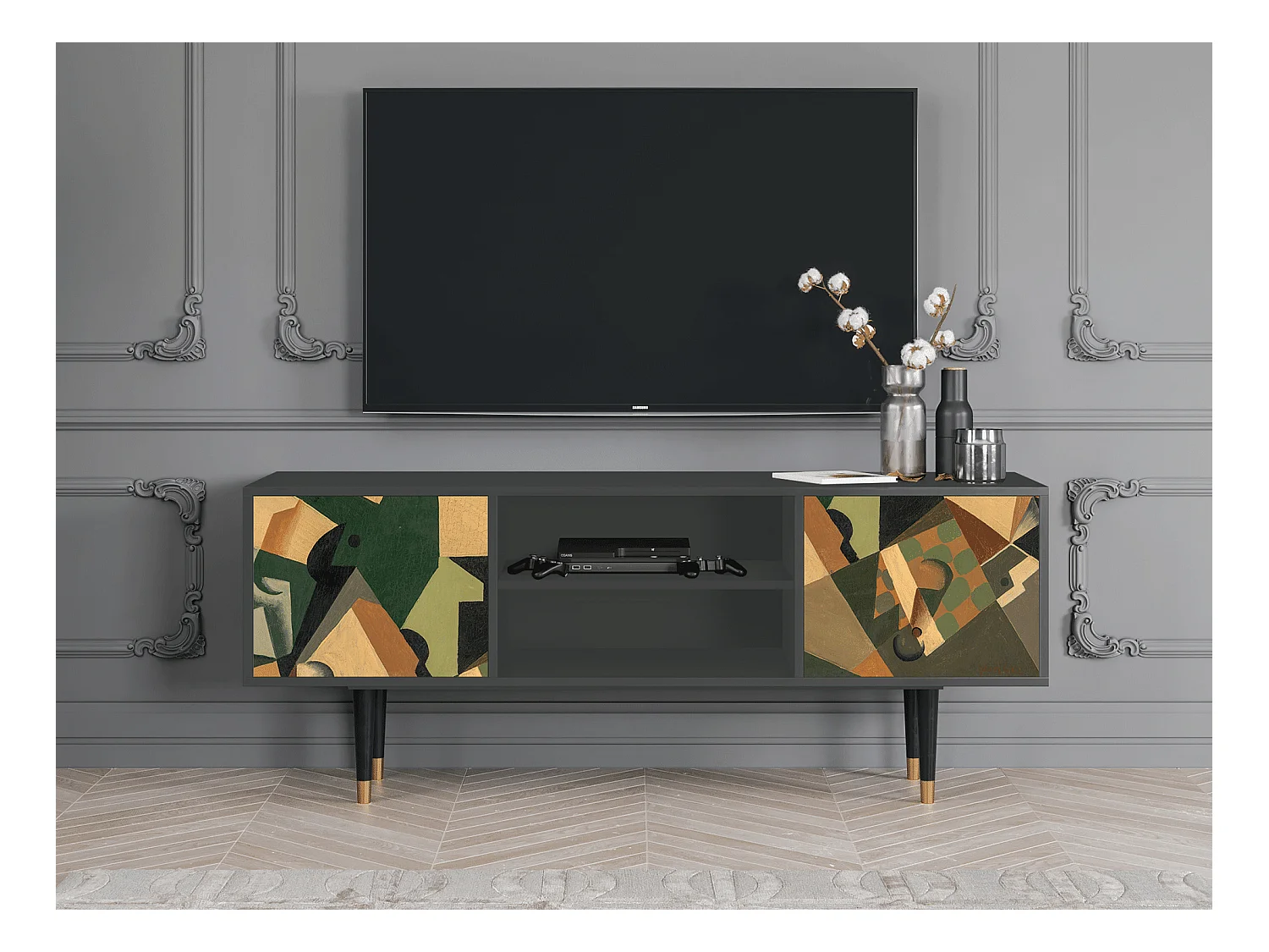 TV-Möbel - 170х69х48 cm - T2 - Glass and Checkerboard, Anthrazit
