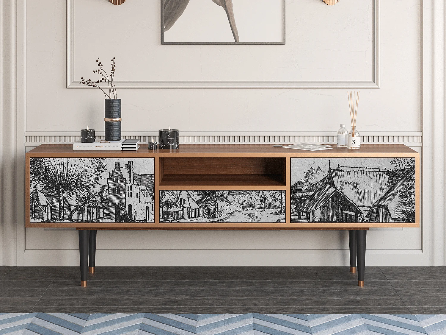 Meuble TV - 170х59х41 cm - T6 - Country Village, Noyer