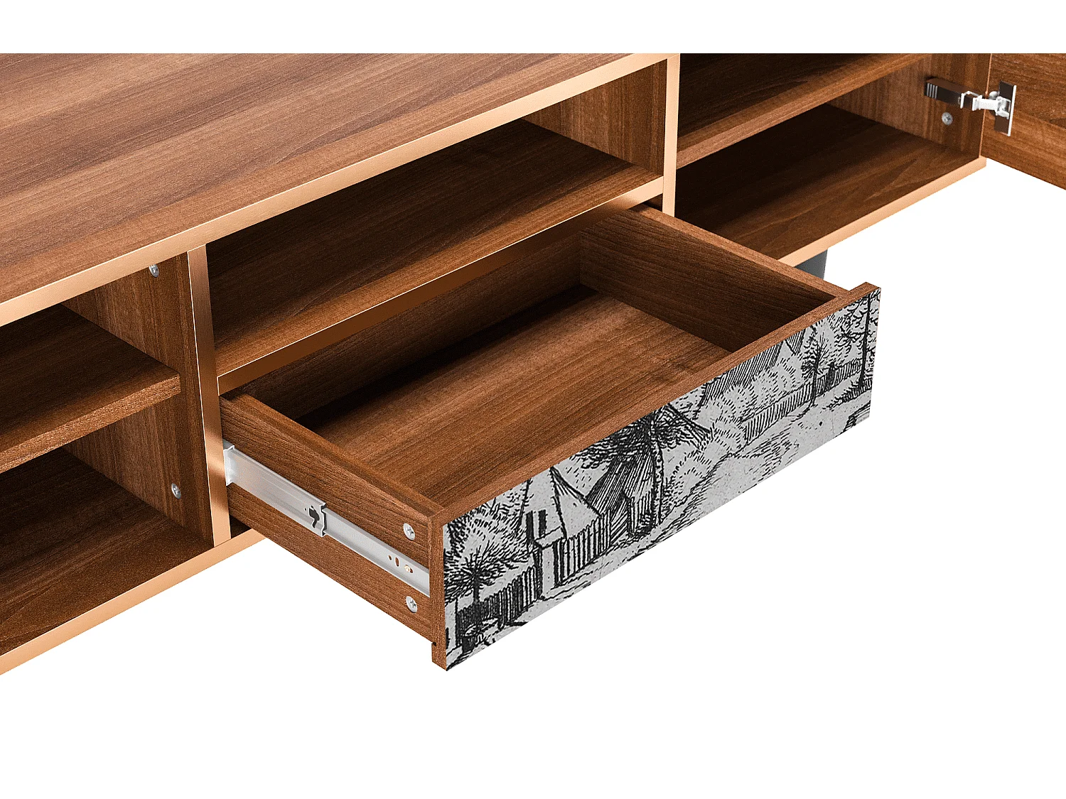 Meuble TV - 170х59х41 cm - T6 - Country Village, Noyer