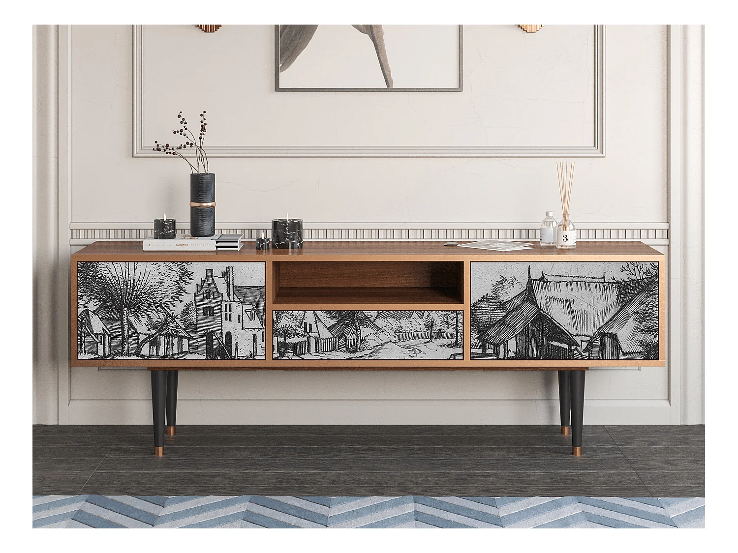 TV-Möbel - 170х59х41 cm - T6 - Country Village, Walnuss