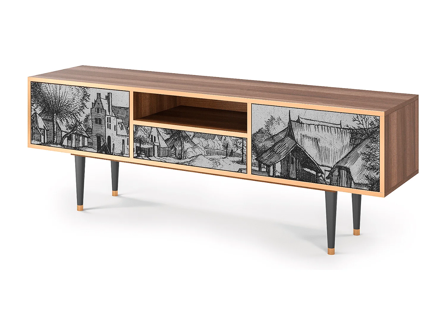 Mueble de TV - 170х59х41 cm - T6 - Country Village, Nogueira