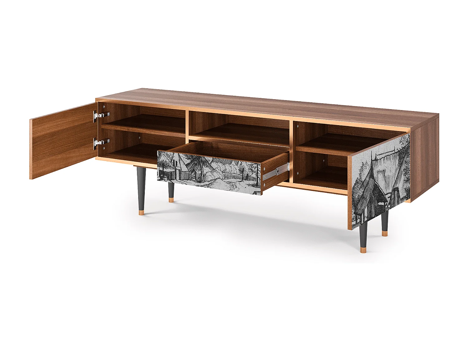 Mueble de TV - 170х59х41 cm - T6 - Country Village, Nogueira