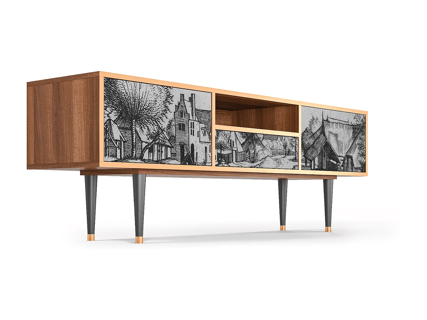 Meuble TV - 170х59х41 cm - T6 - Country Village, Noyer