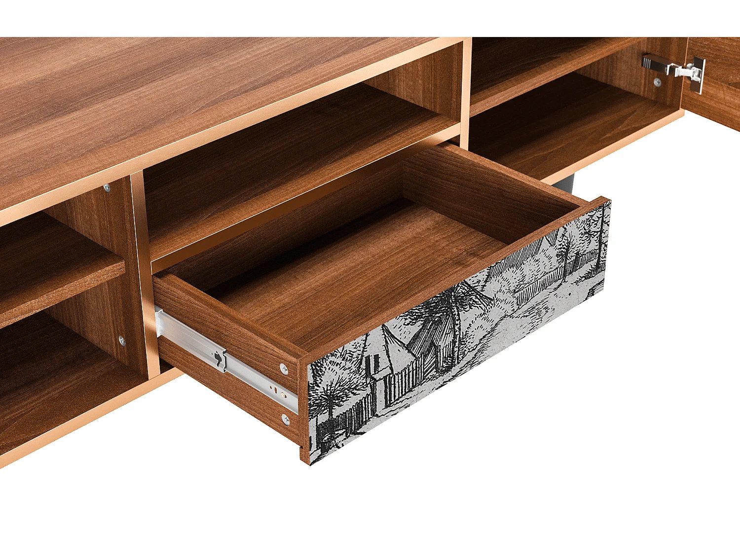 Meuble TV - 170х59х41 cm - T6 - Country Village, Noyer