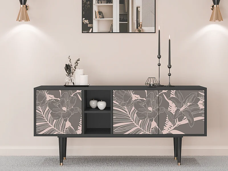 Meuble TV - 150х69х41 cm - T5 - Issabelline Flower, Anthracite