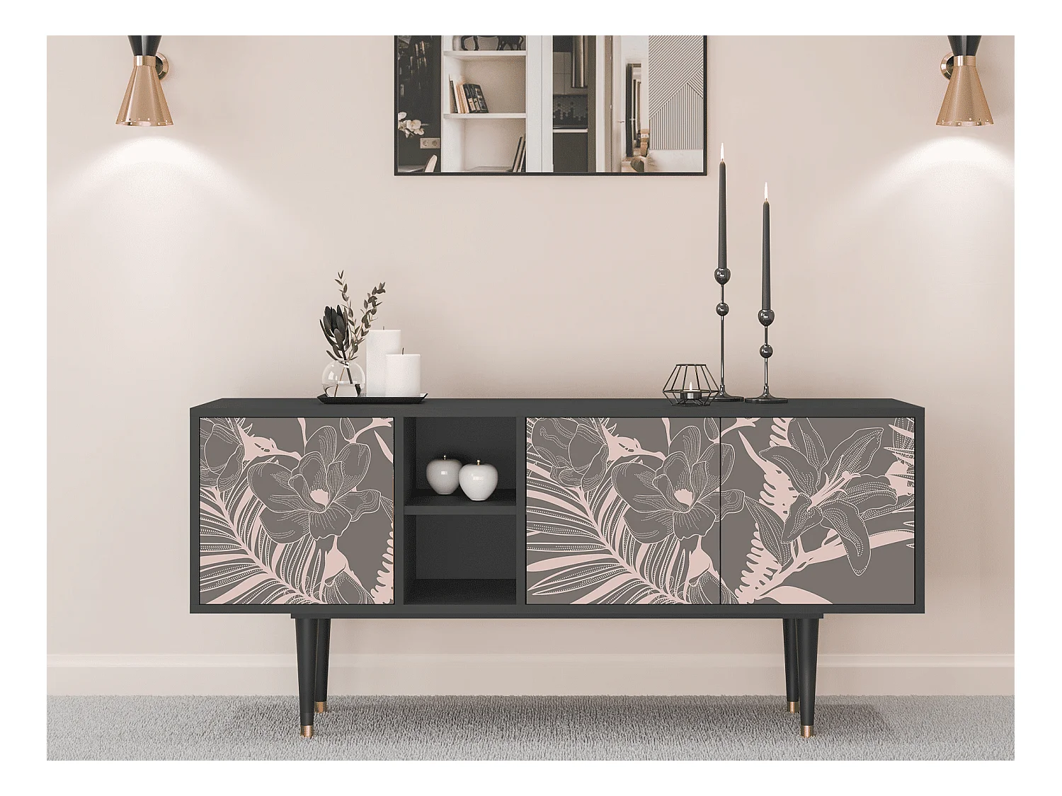 Meuble TV - 150х69х41 cm - T5 - Issabelline Flower, Anthracite
