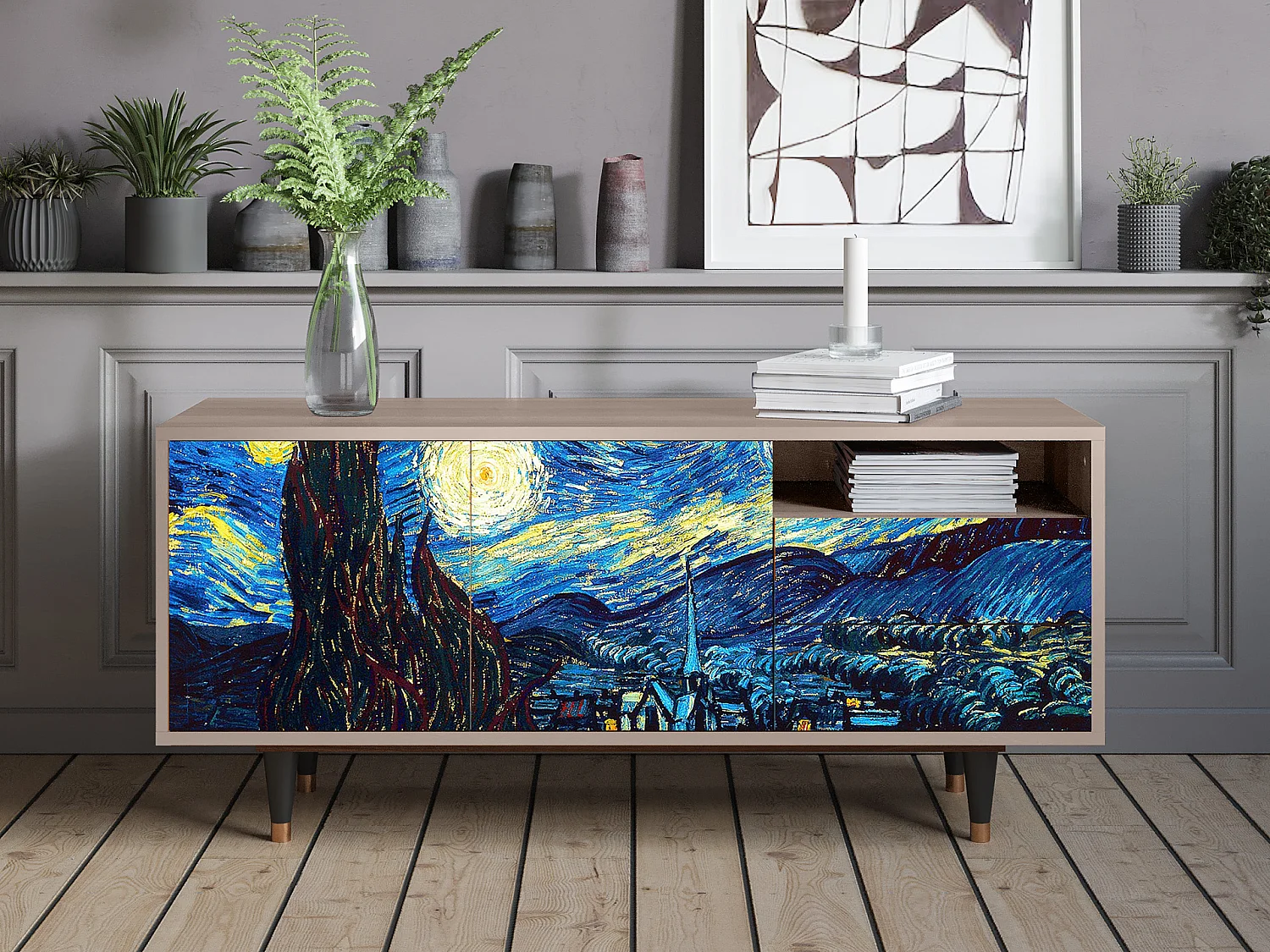 Meuble TV - 125х56х41 cm - T7 - The Starry Night  , Latte