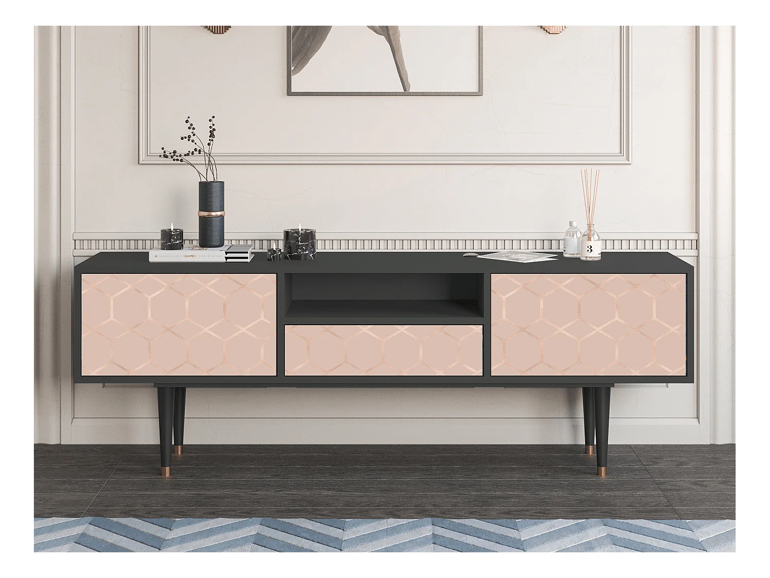 Meuble TV - 170х59х41 cm - T6 - Rose Honeycomb, Anthracite