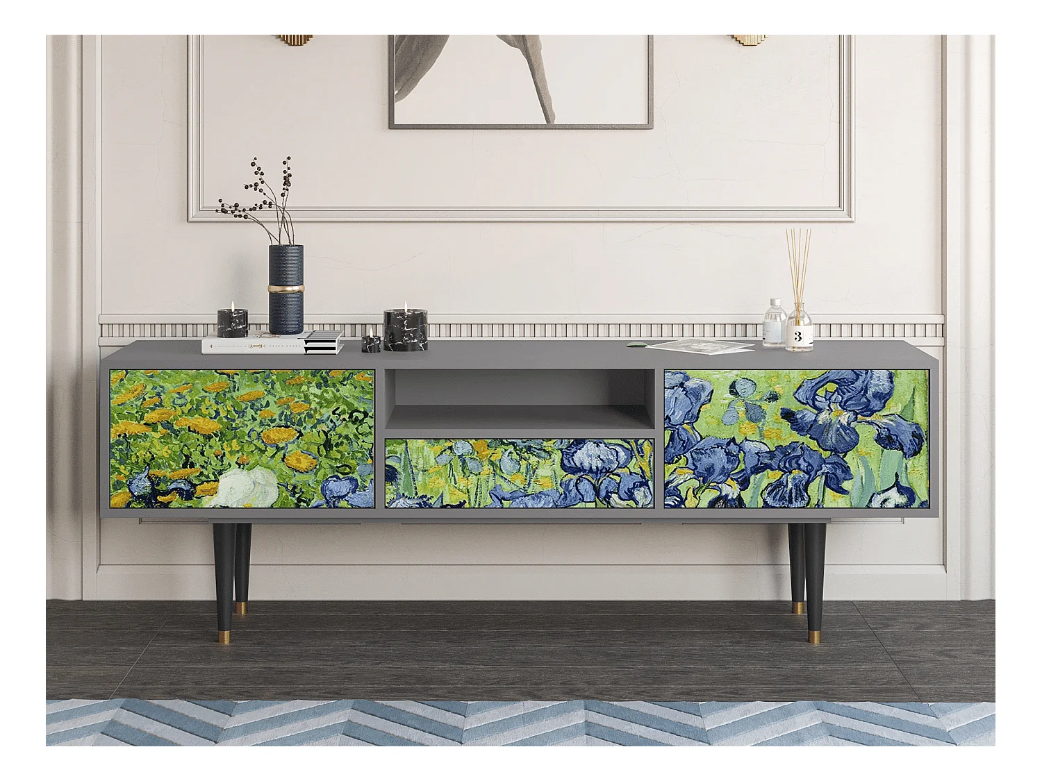 Meuble TV - 170х59х41 cm - T6 - Irises , Gris