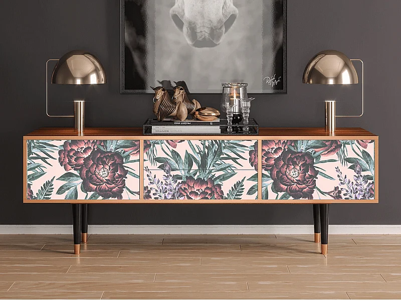 Meuble TV - 170х59х48 cm - T4 - Peach Peonies, Noyer