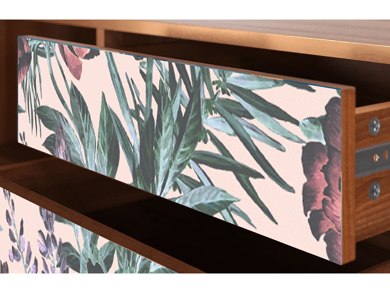 Meuble TV - 170х59х48 cm - T4 - Peach Peonies, Noyer