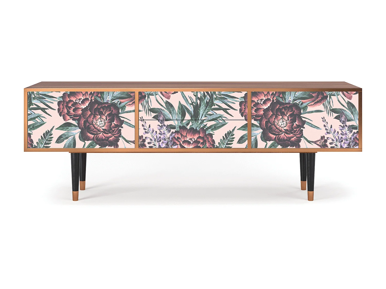 Meuble TV - 170х59х48 cm - T4 - Peach Peonies, Noyer