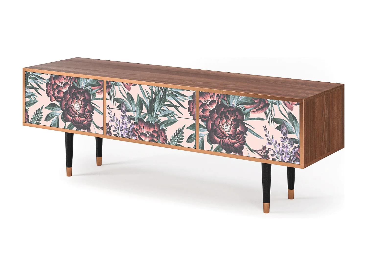 Szafka RTV - 170х59х48 cm - T4 - Peach Peonies, Orzech