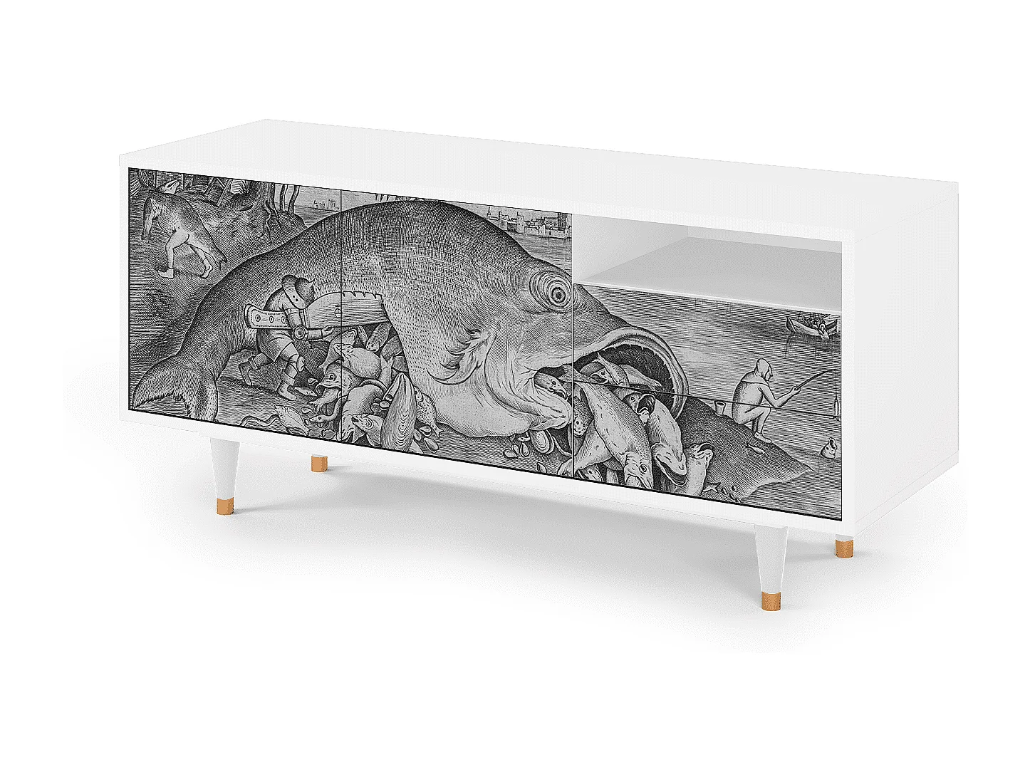 Meuble TV - 125х56х41 cm - T7 - Big Fish Eat Little, Blanc