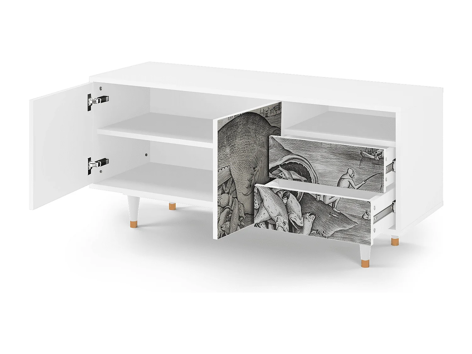 Meuble TV - 125х56х41 cm - T7 - Big Fish Eat Little, Blanc