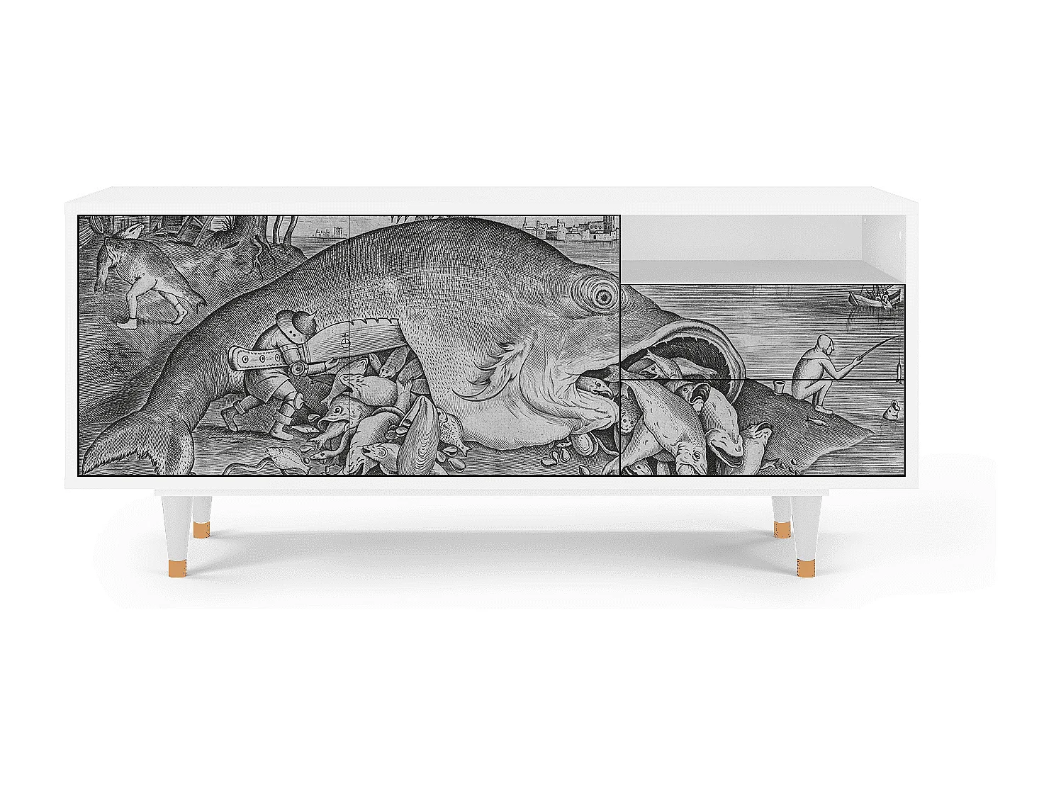 Szafka RTV - 125х56х41 cm - T7 - Big Fish Eat Little, Biały