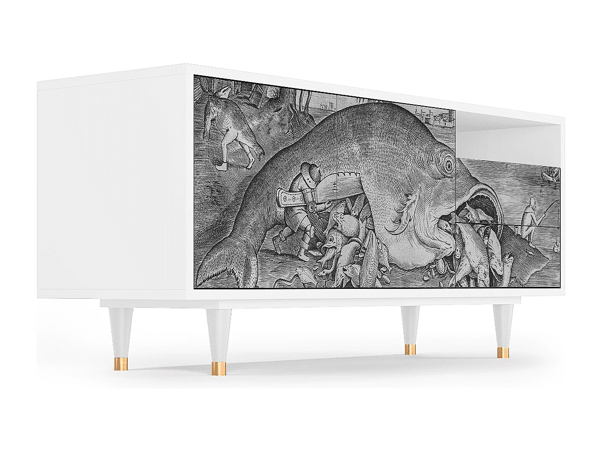 Szafka RTV - 125х56х41 cm - T7 - Big Fish Eat Little, Biały