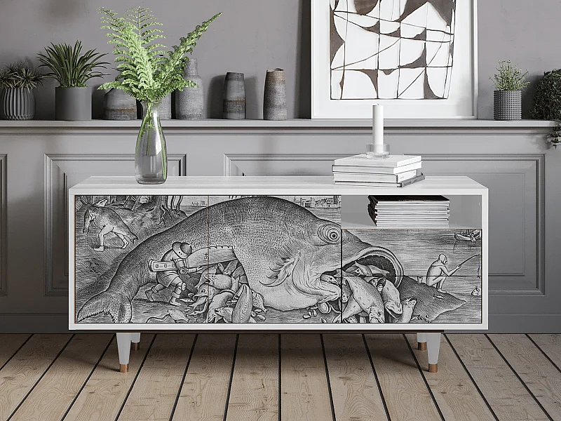 Mueble de TV - 125х56х41 cm - T7 - Big Fish Eat Little, Blanco