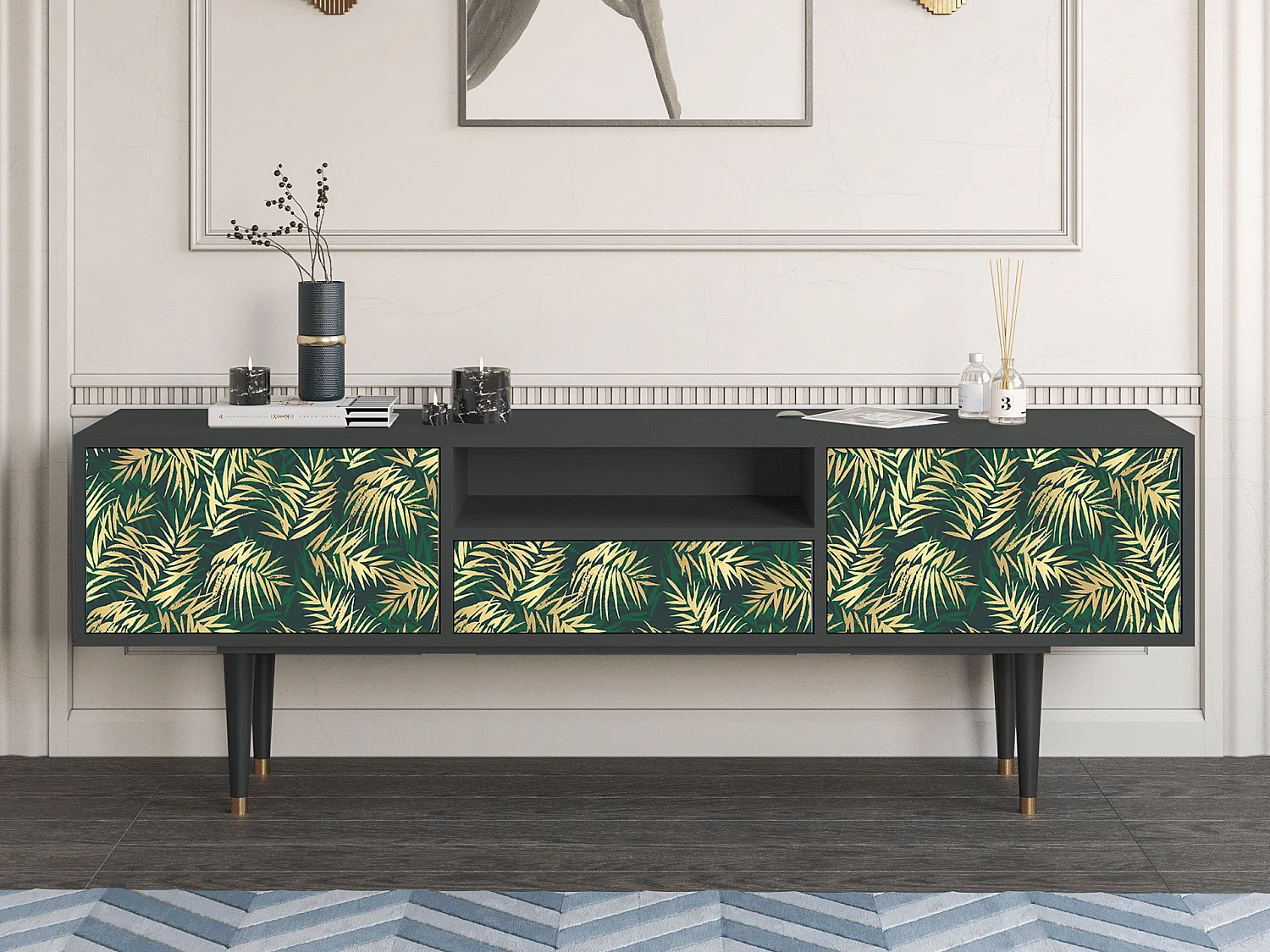 Meuble TV - 170х59х41 cm - T6 - Sunny Palm Tree, Anthracite