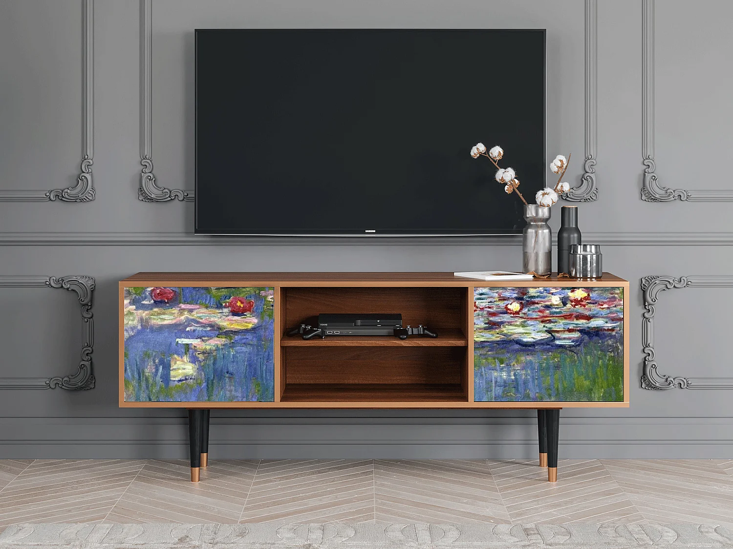 Mueble de TV - 170х69х48 cm - T2 - The water lily pond  , Nogal