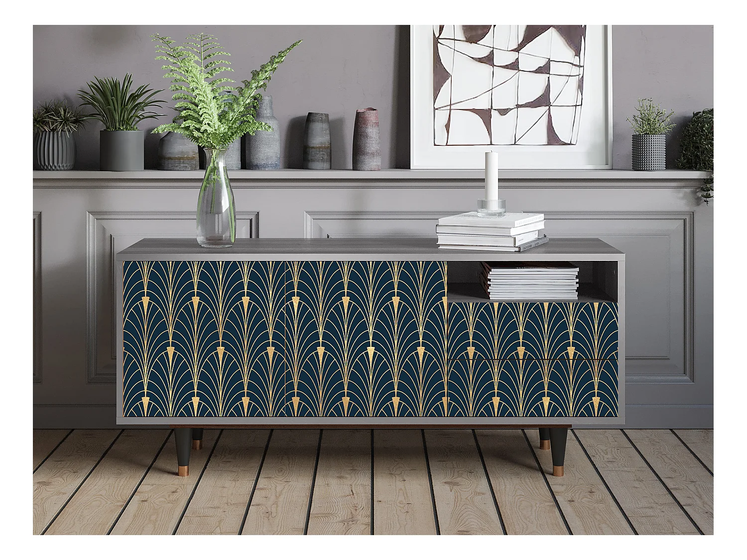 Mobile TV - 125х56х41 cm - T7 - Flower of the Nile, Grigio