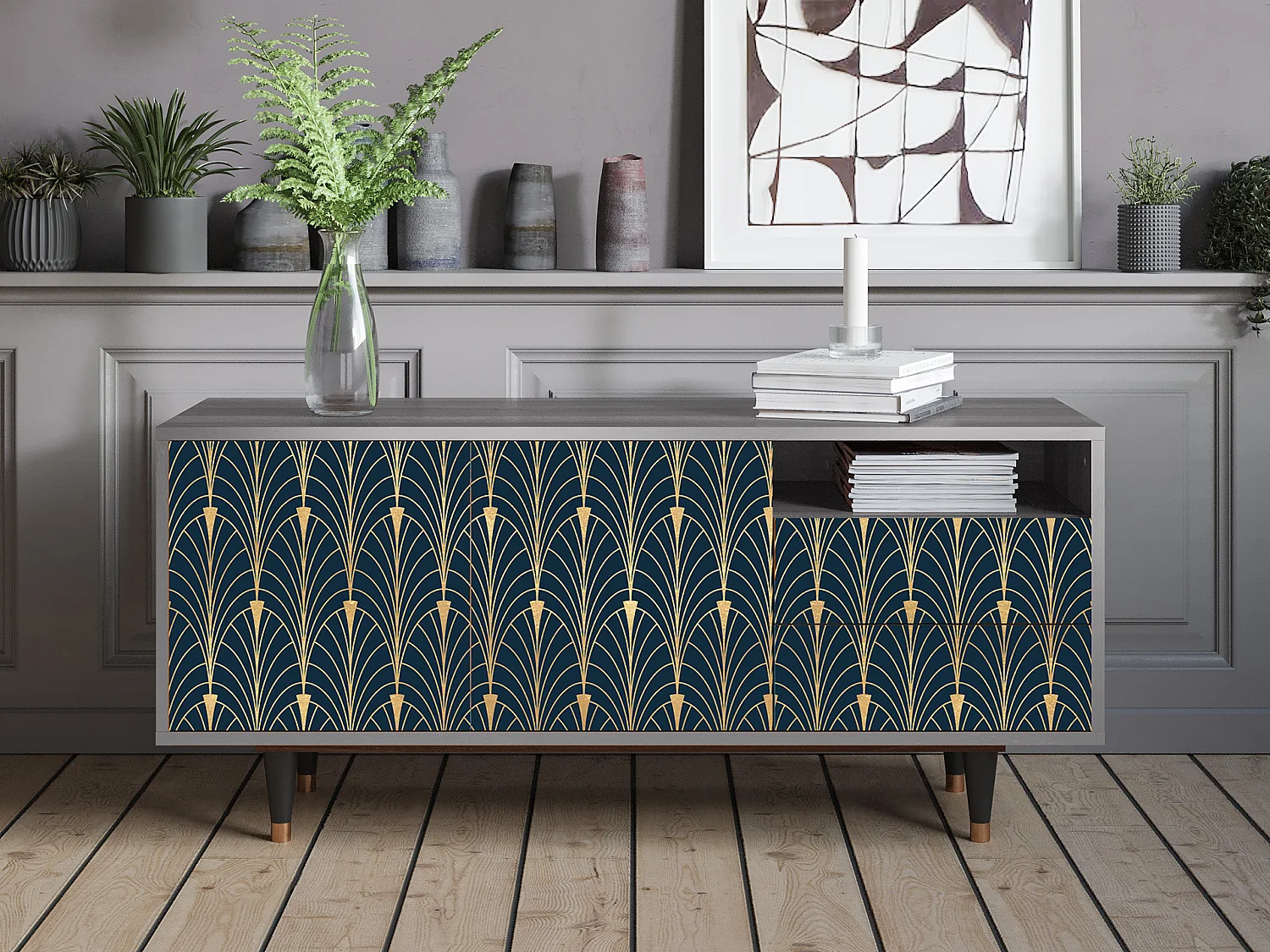 Mueble de TV - 125х56х41 cm - T7 - Flower of the Nile, Gris