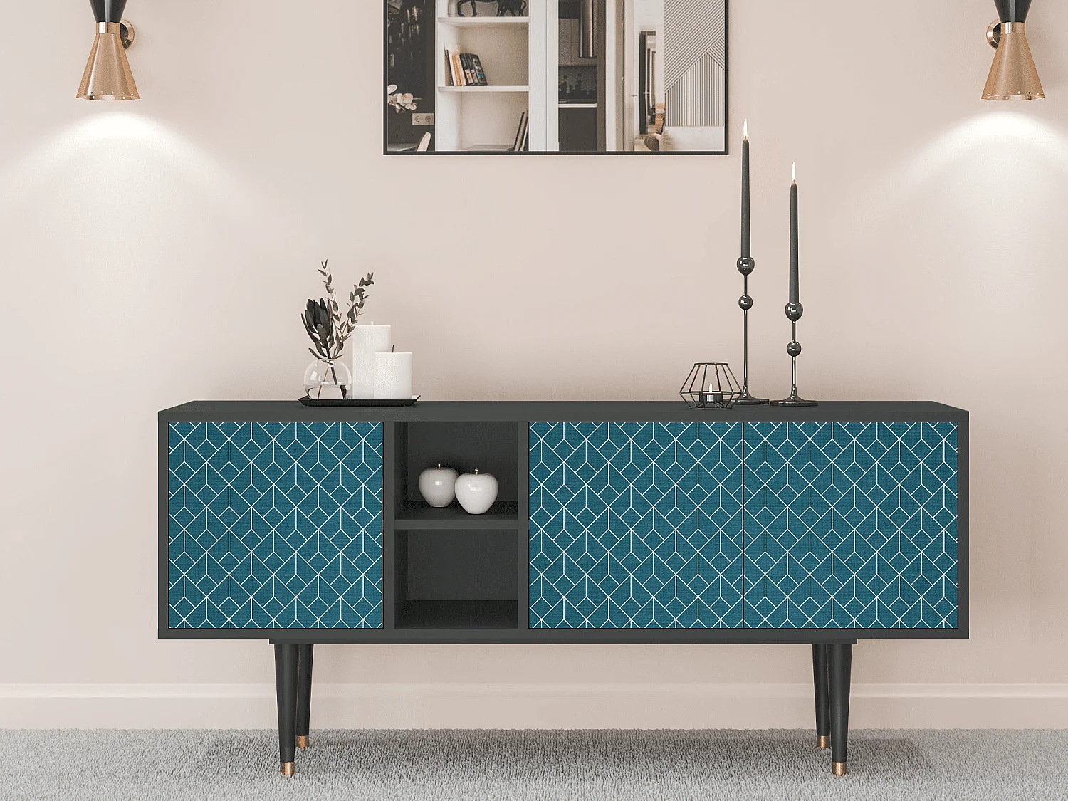 Meuble TV - 150х69х41 cm - T5 - Turquoise Geometry, Anthracite