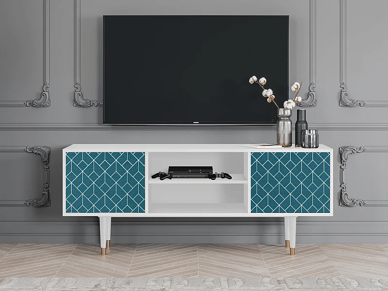 TV-meubel - 170х69х48 cm - T2 - Turquoise Geometry, Wit