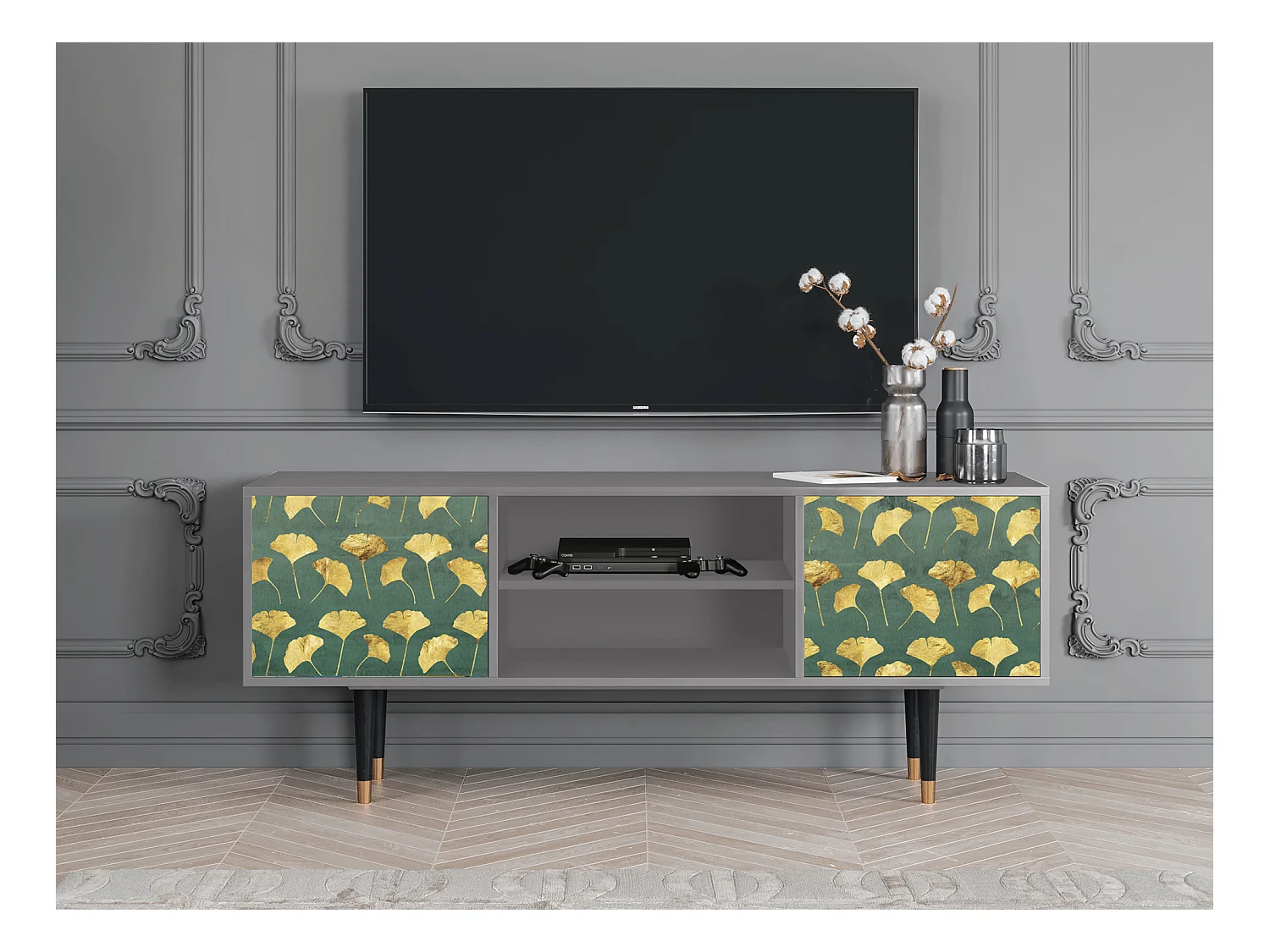 TV-Möbel - 170х69х48 cm - T2 - Gingko leaves, Grau