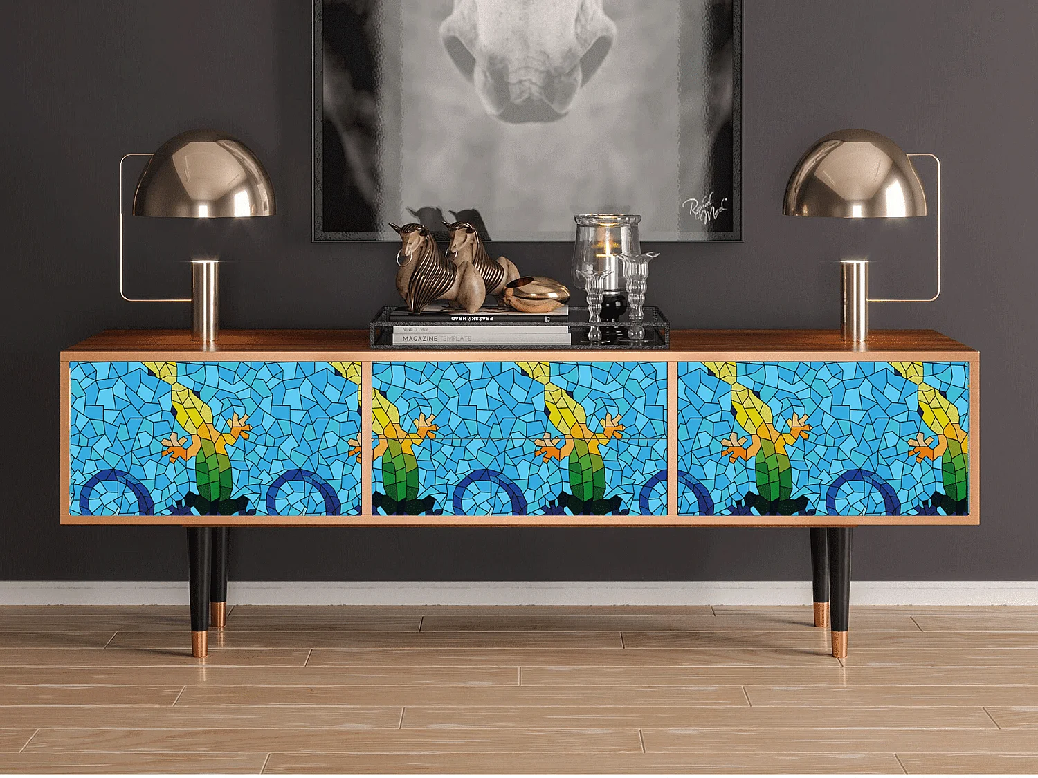 Meuble TV - 170х59х48 cm - T4 - Gaudi's Lizard, Noyer