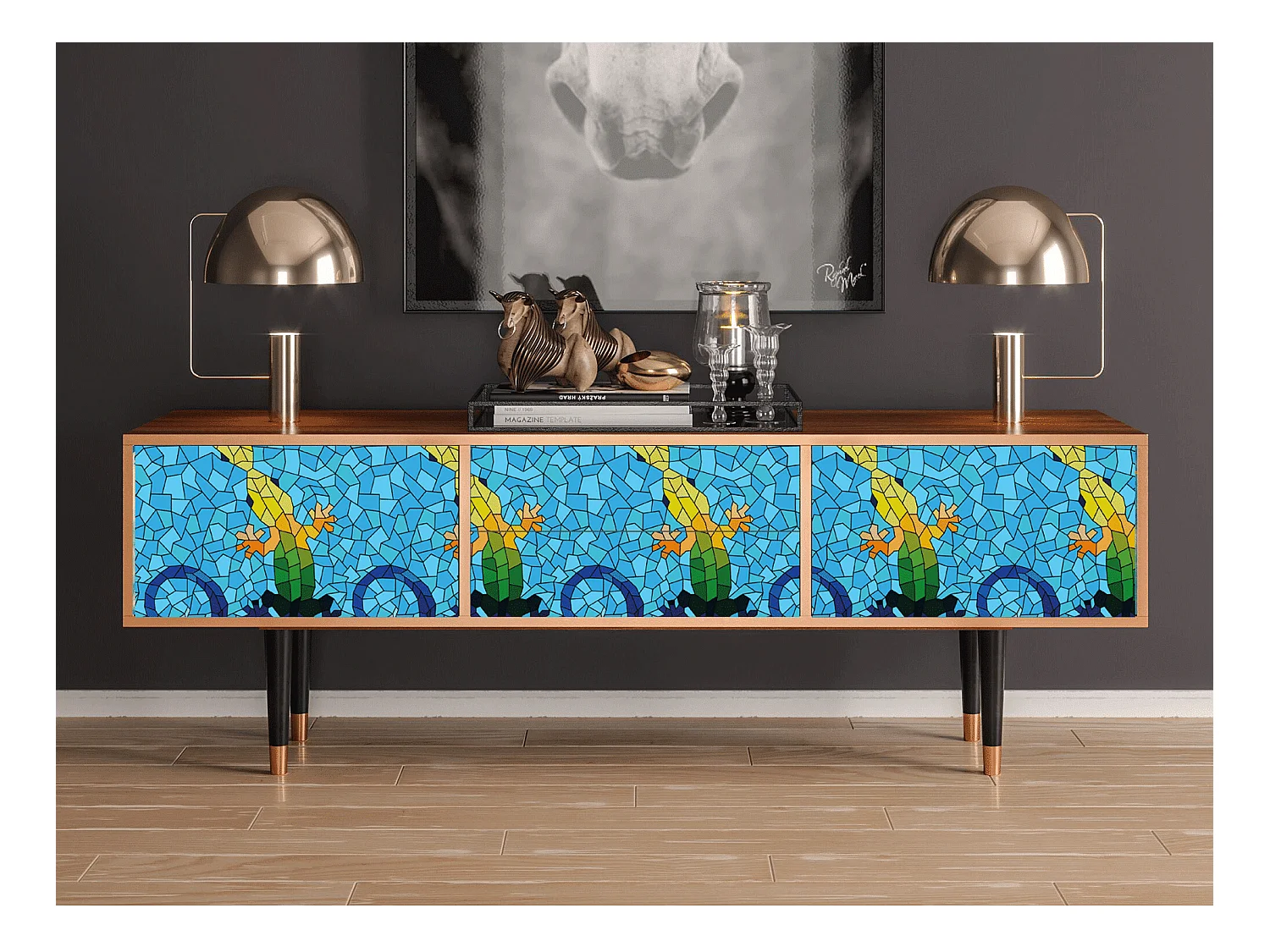Szafka RTV - 170х59х48 cm - T4 - Gaudi's Lizard, Orzech
