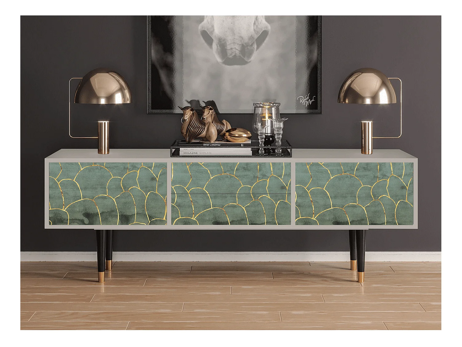 Meuble TV - 170х59х48 cm - T4 - Magnificent Water Lily, Sable