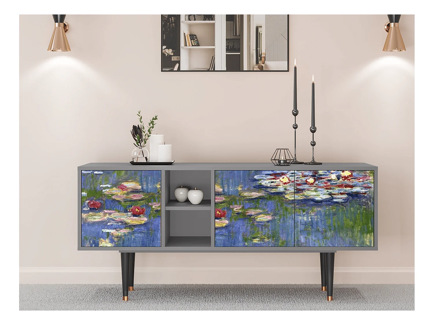 Meuble TV - 150х69х41 cm - T5 - The water lily pond  , Gris