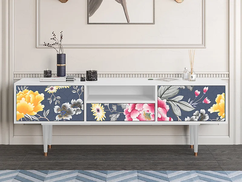 Szafka RTV - 170х59х41 cm - T6 - Dark Flower Bed, Biały