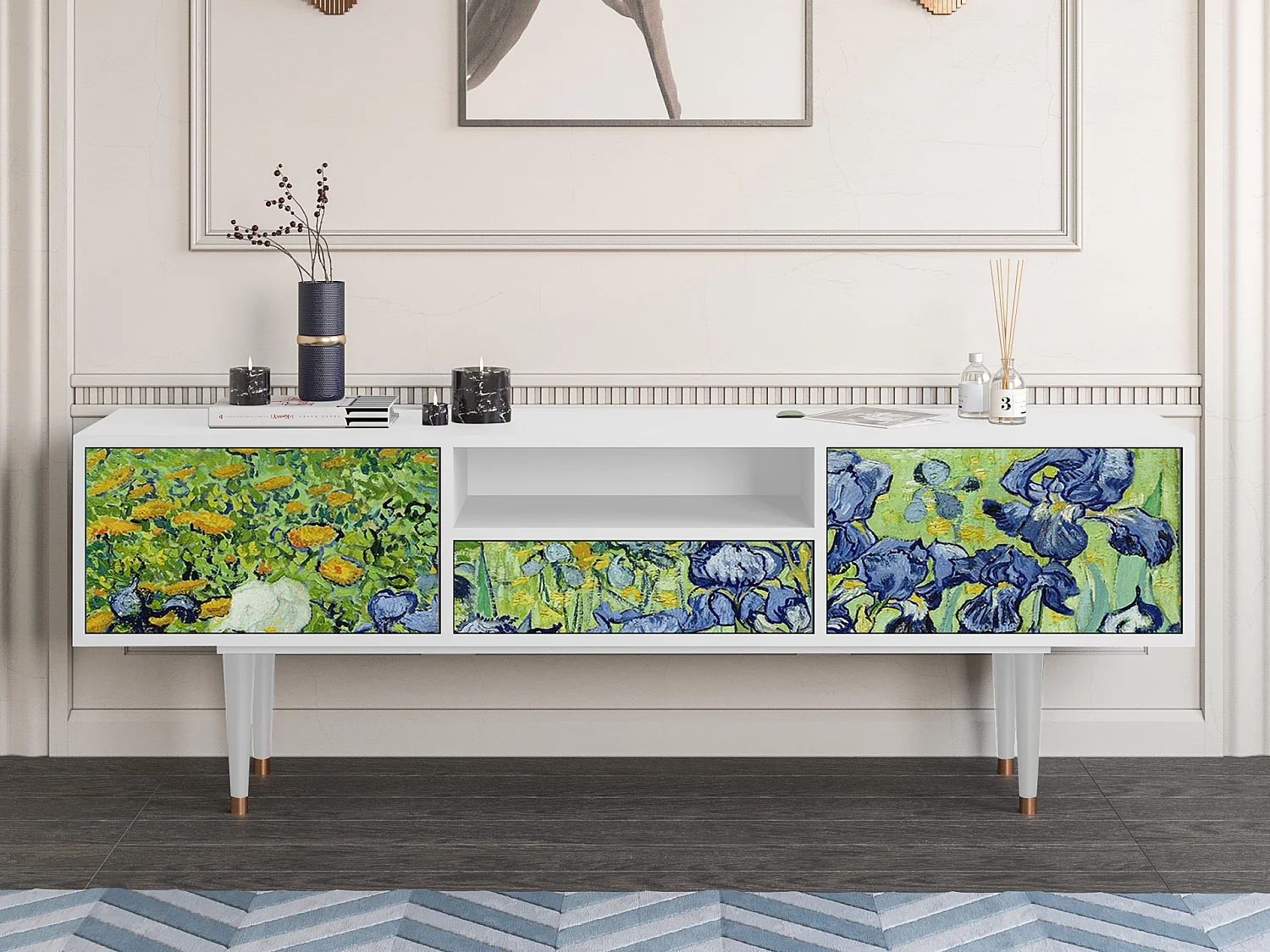 Szafka RTV - 170х59х41 cm - T6 - Irises , Biały