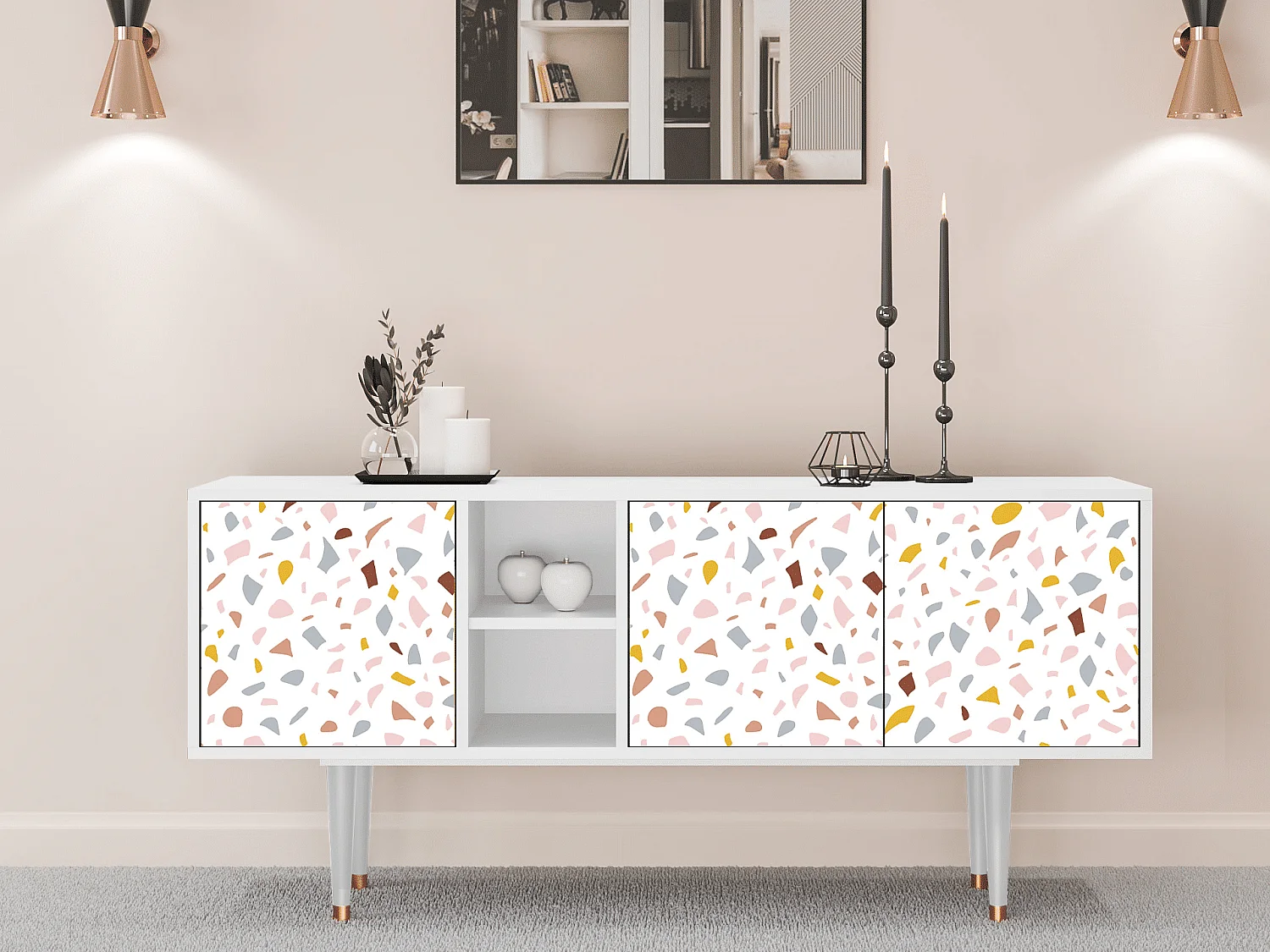 Mueble de TV - 150х69х41 cm - T5 - Marmelade Cheese, Blanco