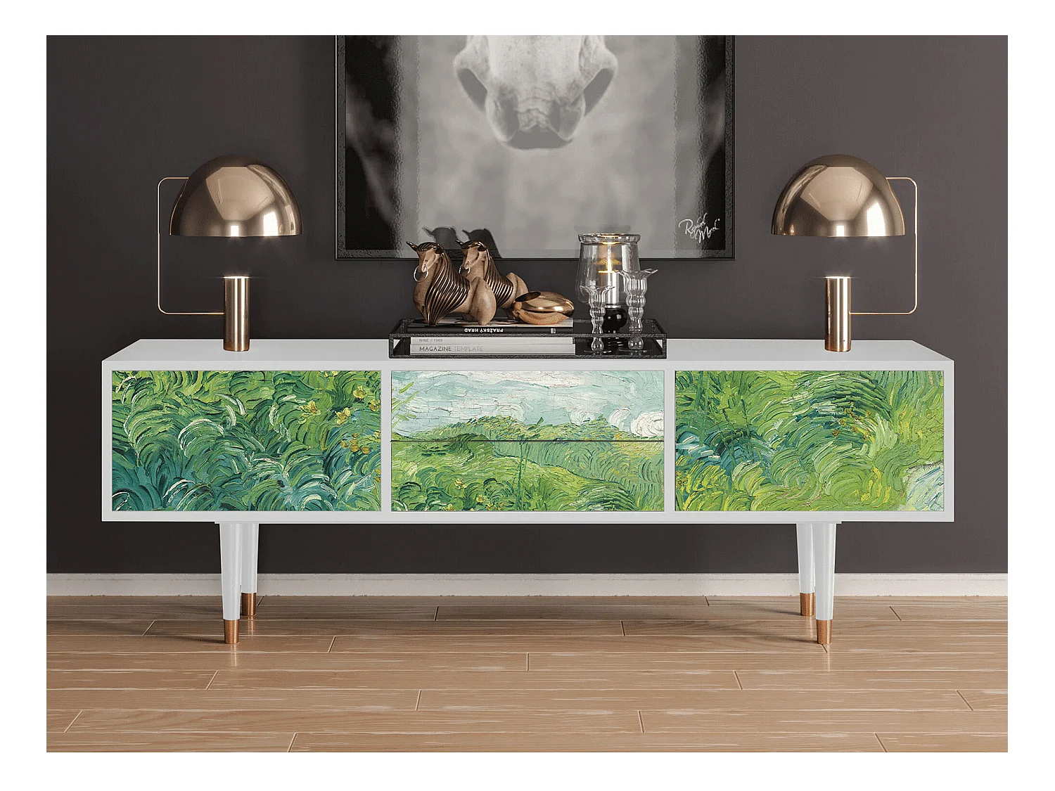 Meuble TV - 170х59х48 cm - T4 - Green Wheat Fields, Blanc