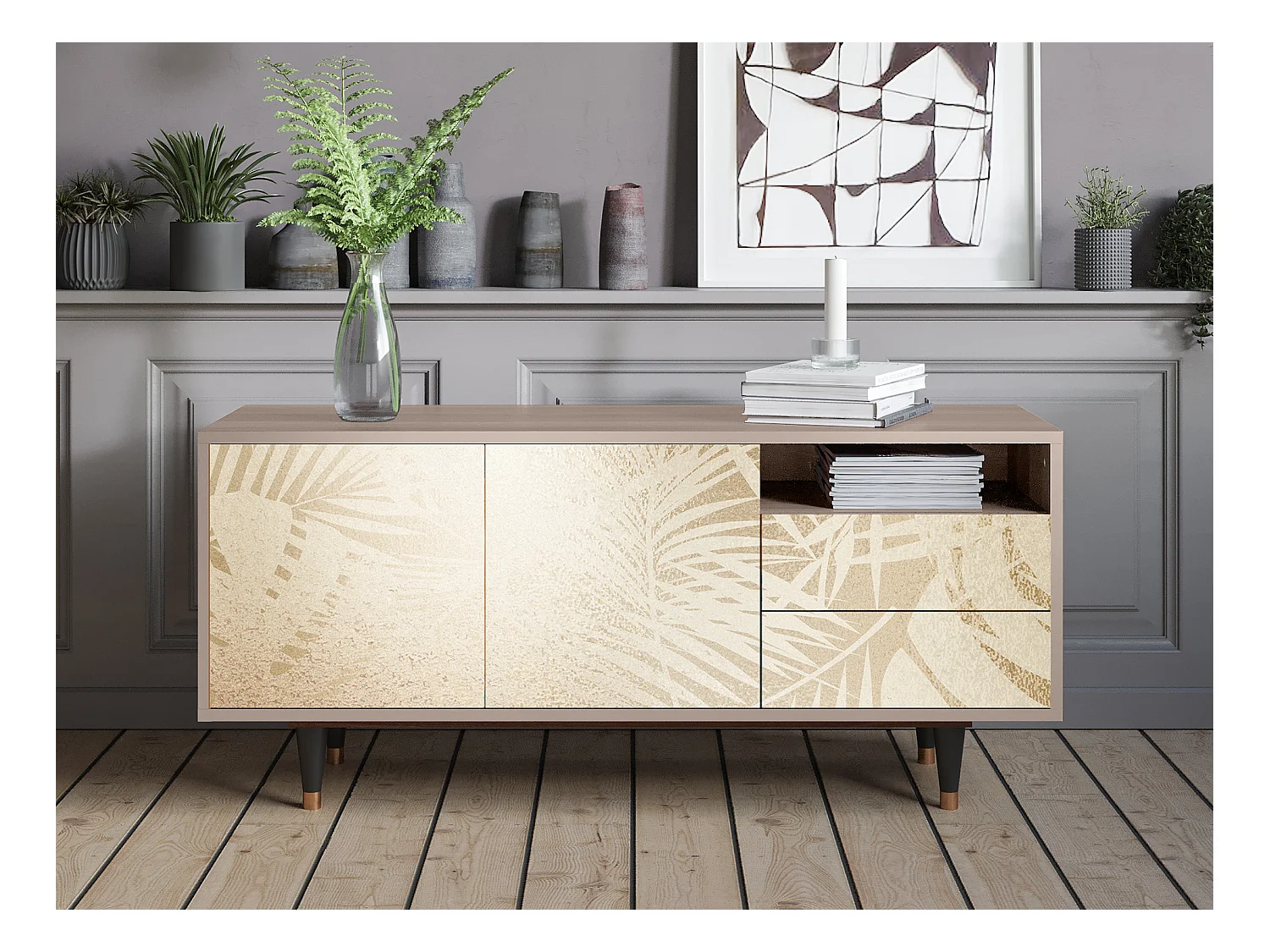 Szafka RTV - 125х56х41 cm - T7 - Plant of the Dessert, Latte
