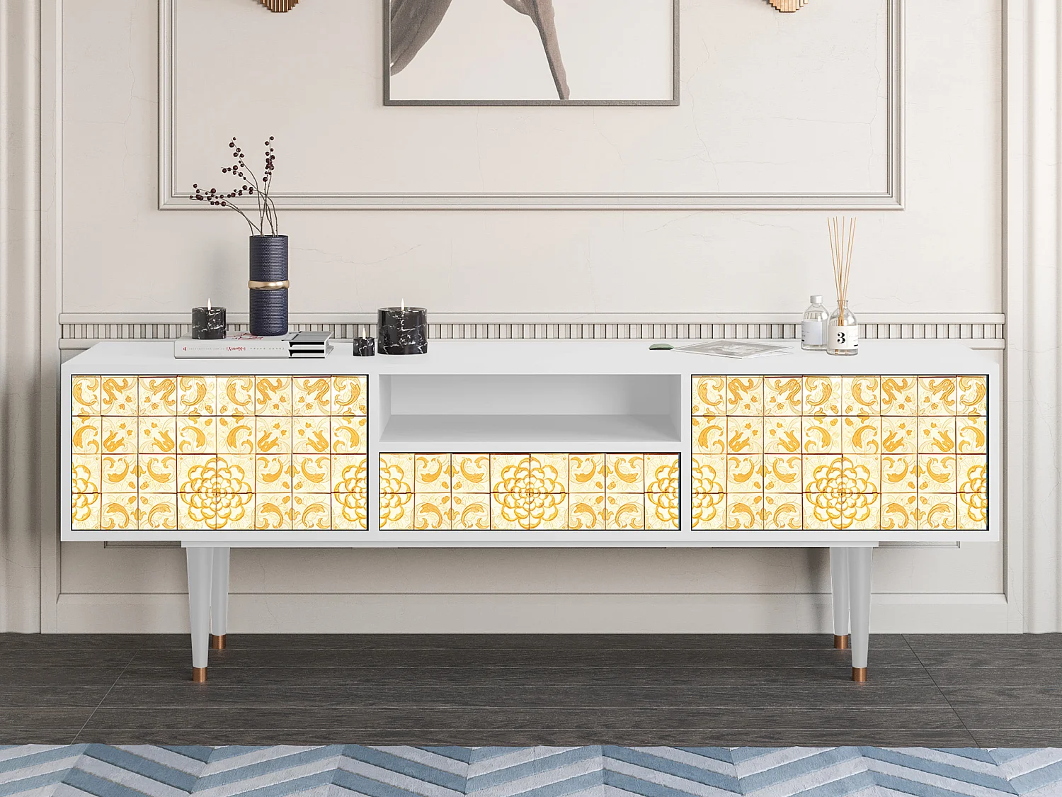 TV-Möbel - 170х59х41 cm - T6 - Sunshiny Tile, Weiß