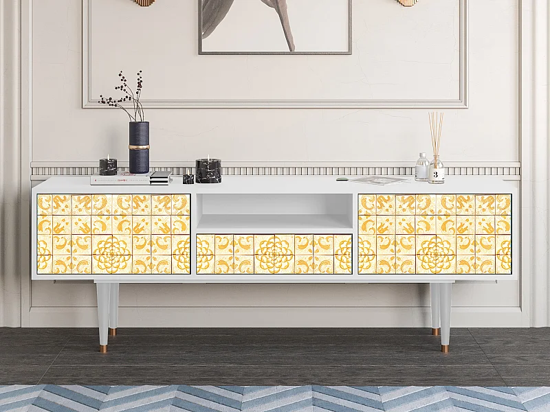 Mueble de TV - 170х59х41 cm - T6 - Sunshiny Tile, Blanco