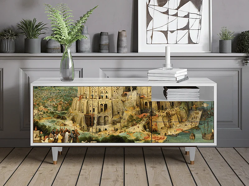 Meuble TV - 125х56х41 cm - T7 - Elder The Tower, Blanc