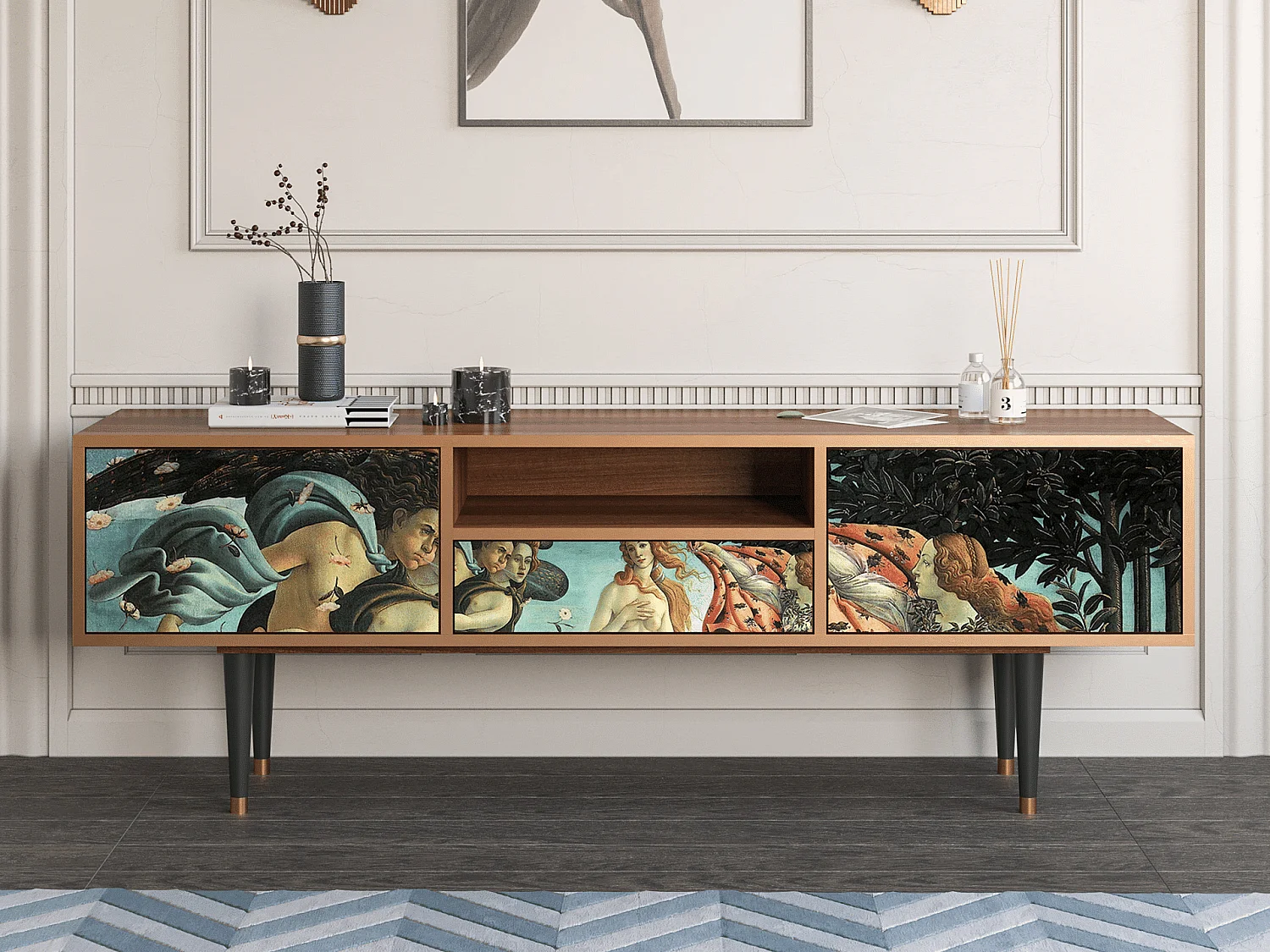 Meuble TV - 170х59х41 cm - T6 - The Birth of Venus, Noyer