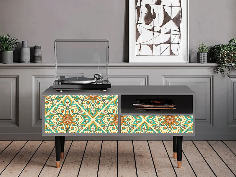 Meuble TV - 115х59х48 cm - T3 - Hindu Daisy, Gris