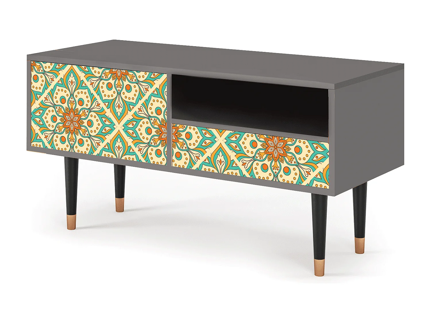 Meuble TV - 115х59х48 cm - T3 - Hindu Daisy, Gris