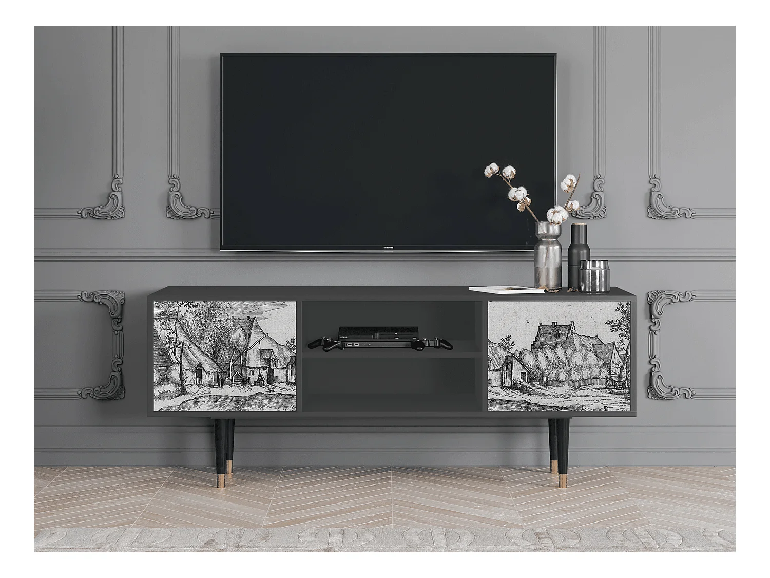 Meuble TV - 170х69х48 cm - T2 - Farms in a Village, Anthracite